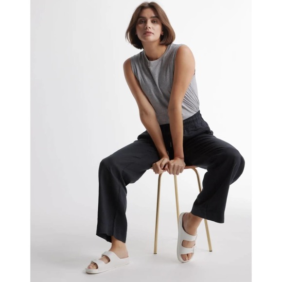 100% European Linen Wide Leg Pant NWT Large Black - Picture 6 of 8